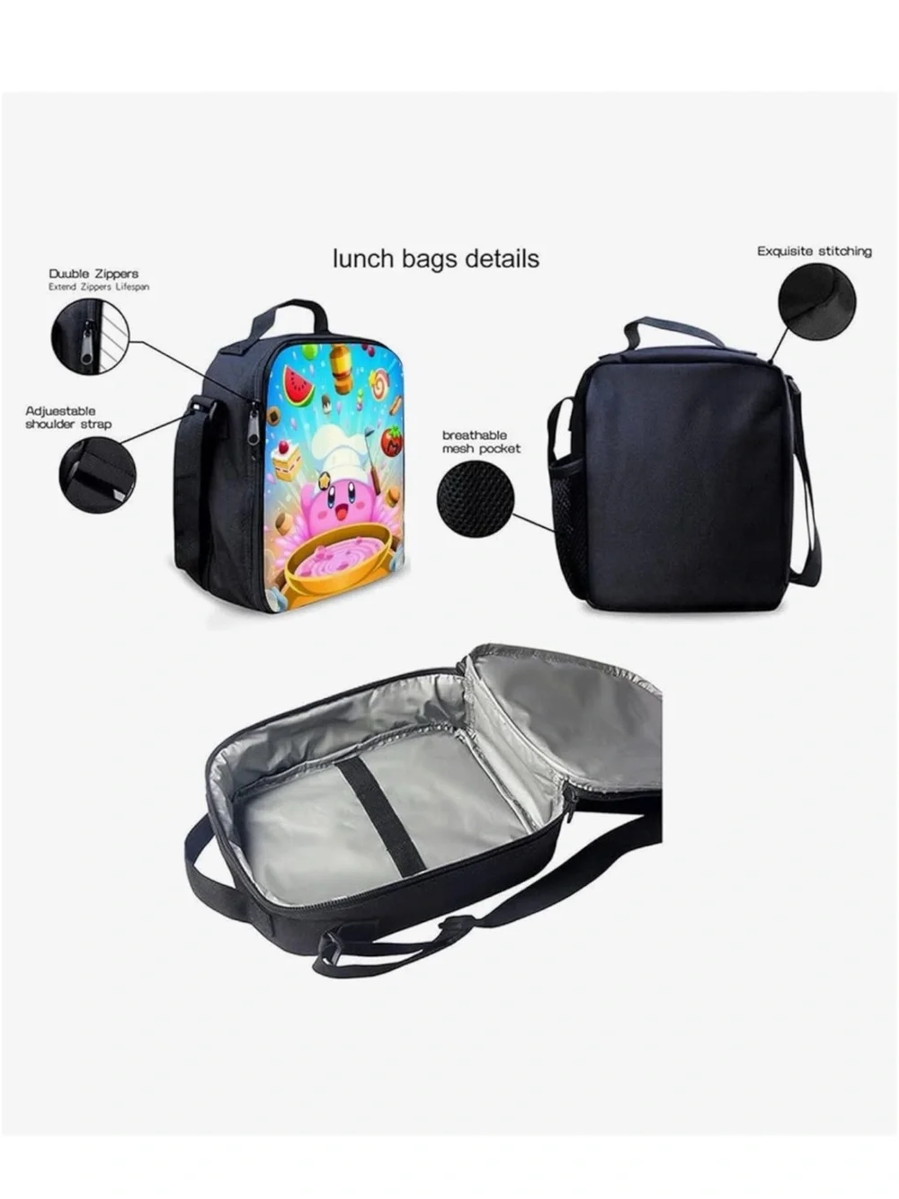 3 Pieces Pink Kirby Backpack Lunch Bag And Pencil Case